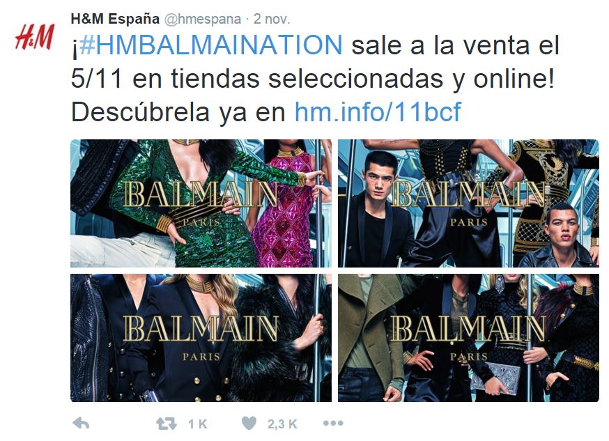 Tuit de H&M España con miles de retuits y "me gusta"